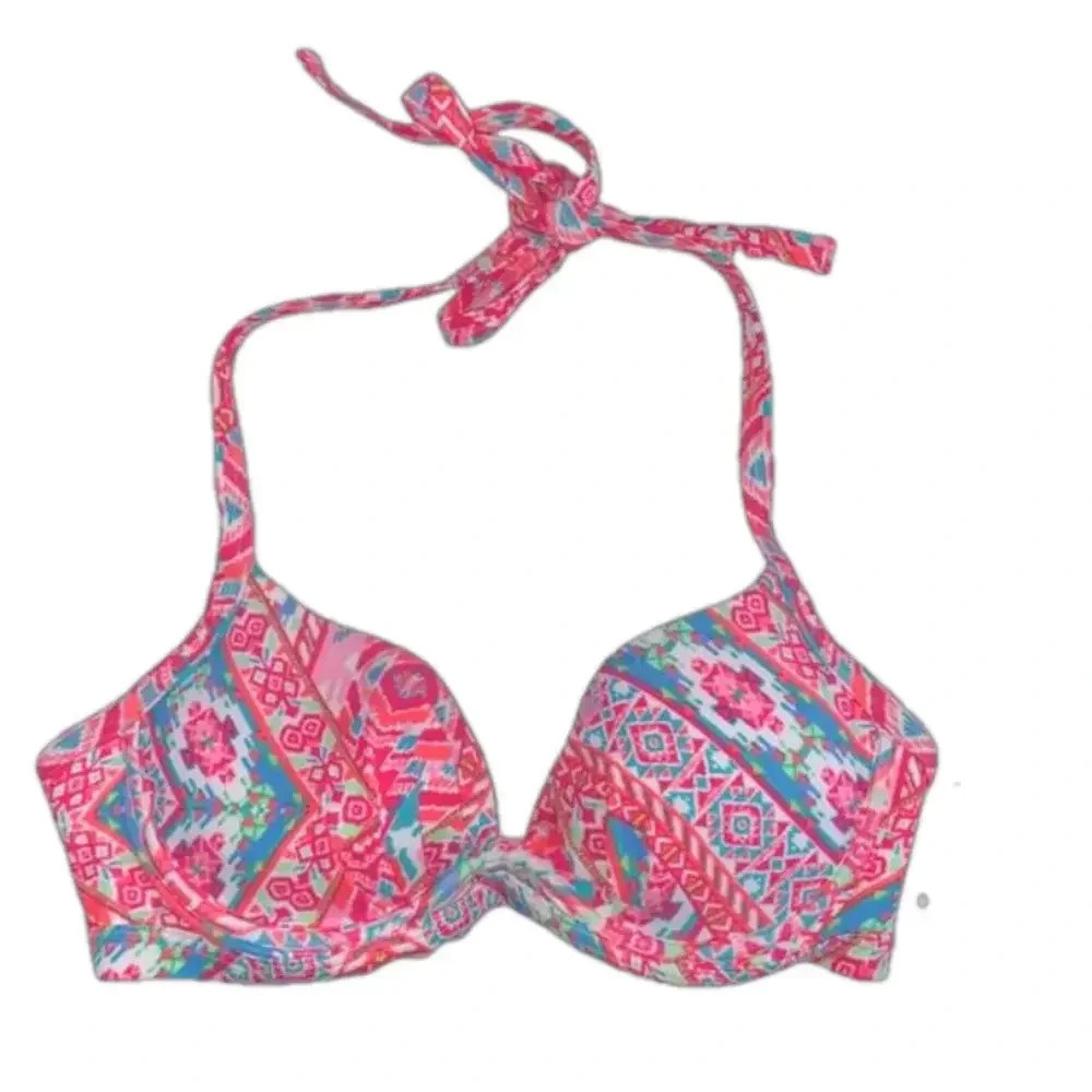 NWT Coco Rave 34B/C halter push-up bikini top bright ruched pink‎ orange